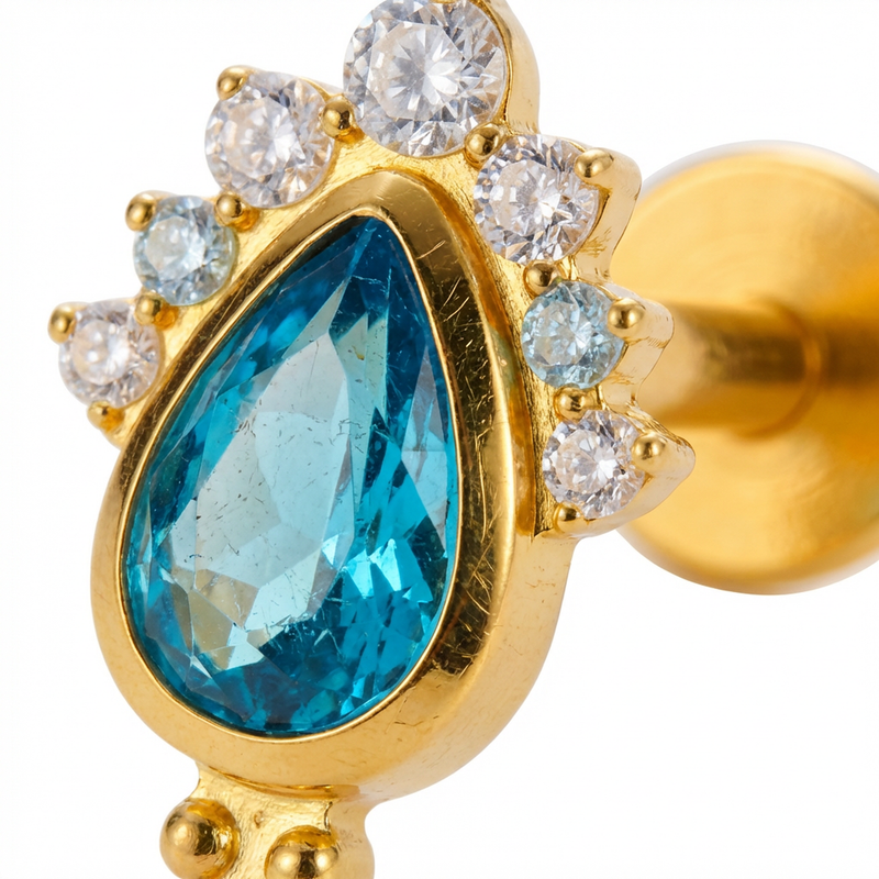 Barretta con zircone azzurro in Titanio - Piercing per orecchio