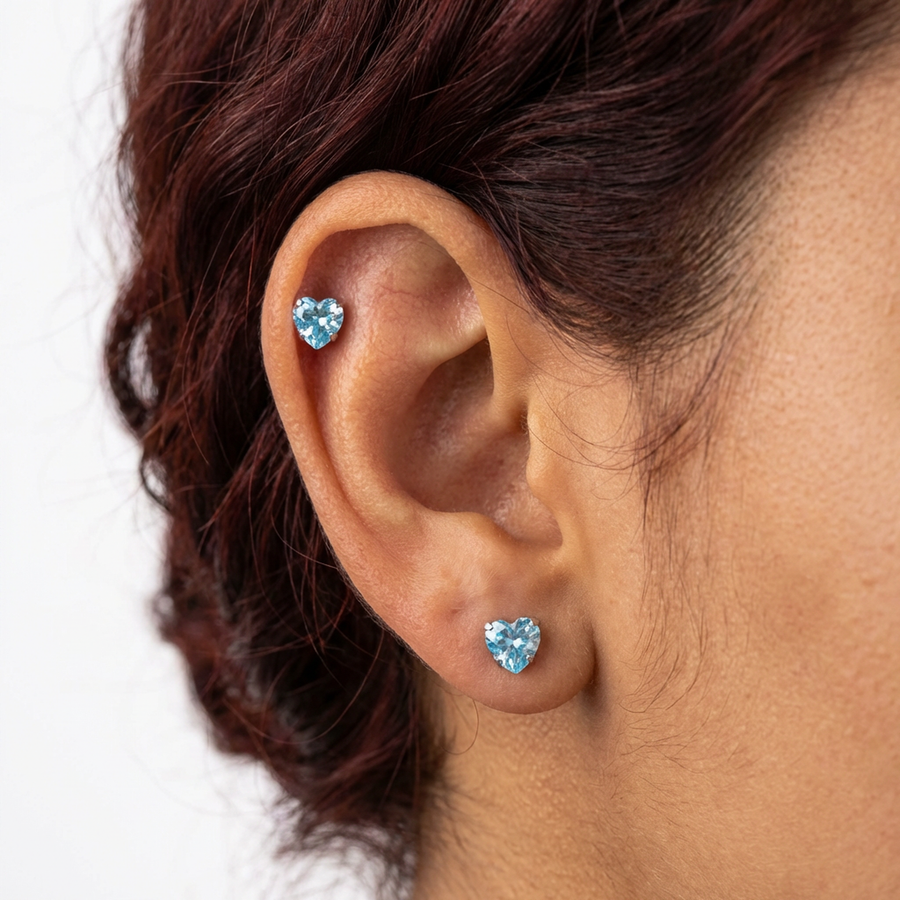 Piercing con cuore di zircone in Titanio G23- Piercing per Lobo, helix, conch, flat