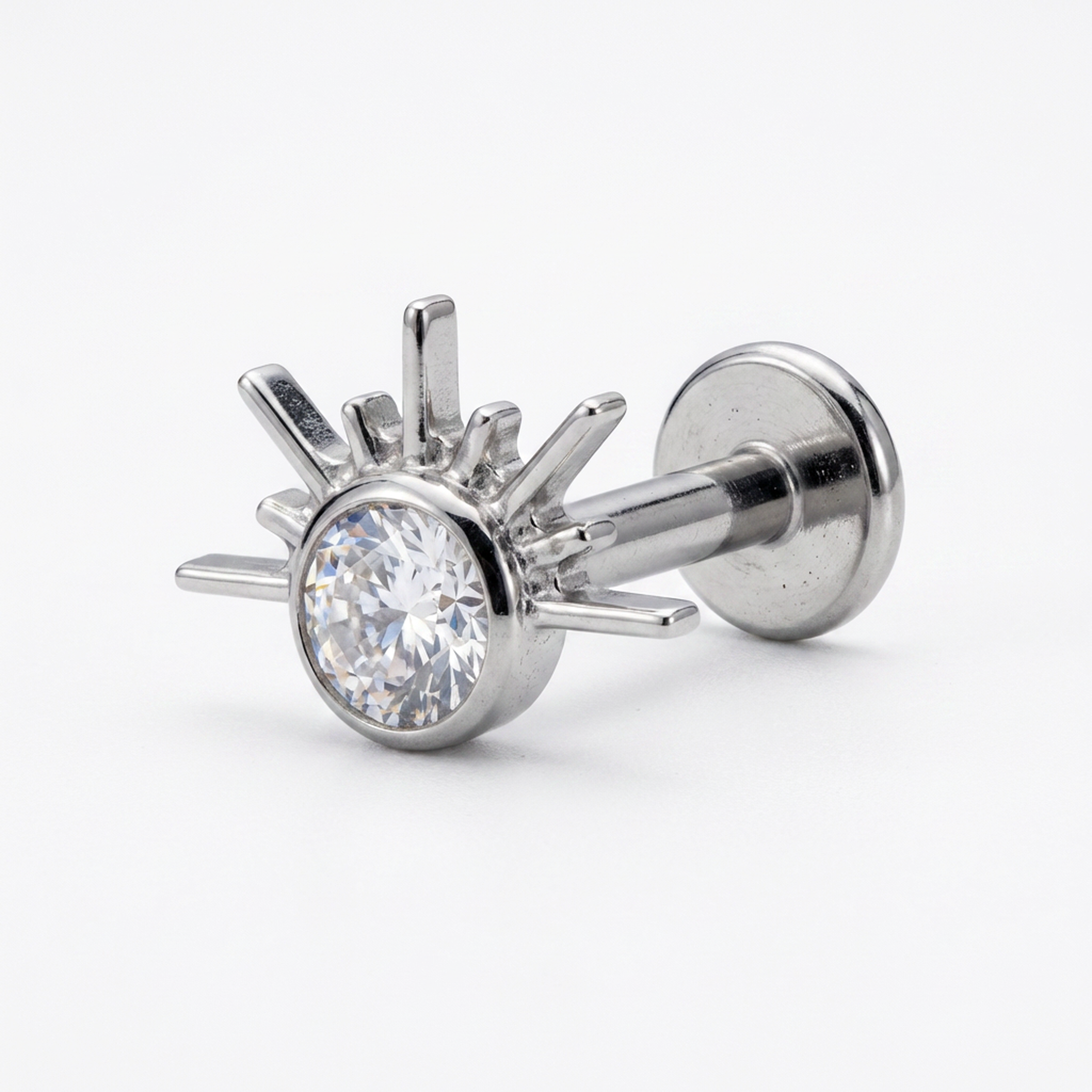Piercing con sole e zircone in Titanio G23 - Piercing per lobo, helix, forward helix, conch, flat, tragus