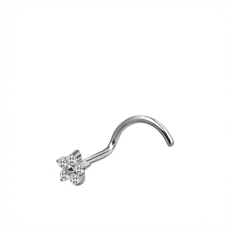 Piercing con fiorellino di zirconi in Titanio G23- Piercing per naso