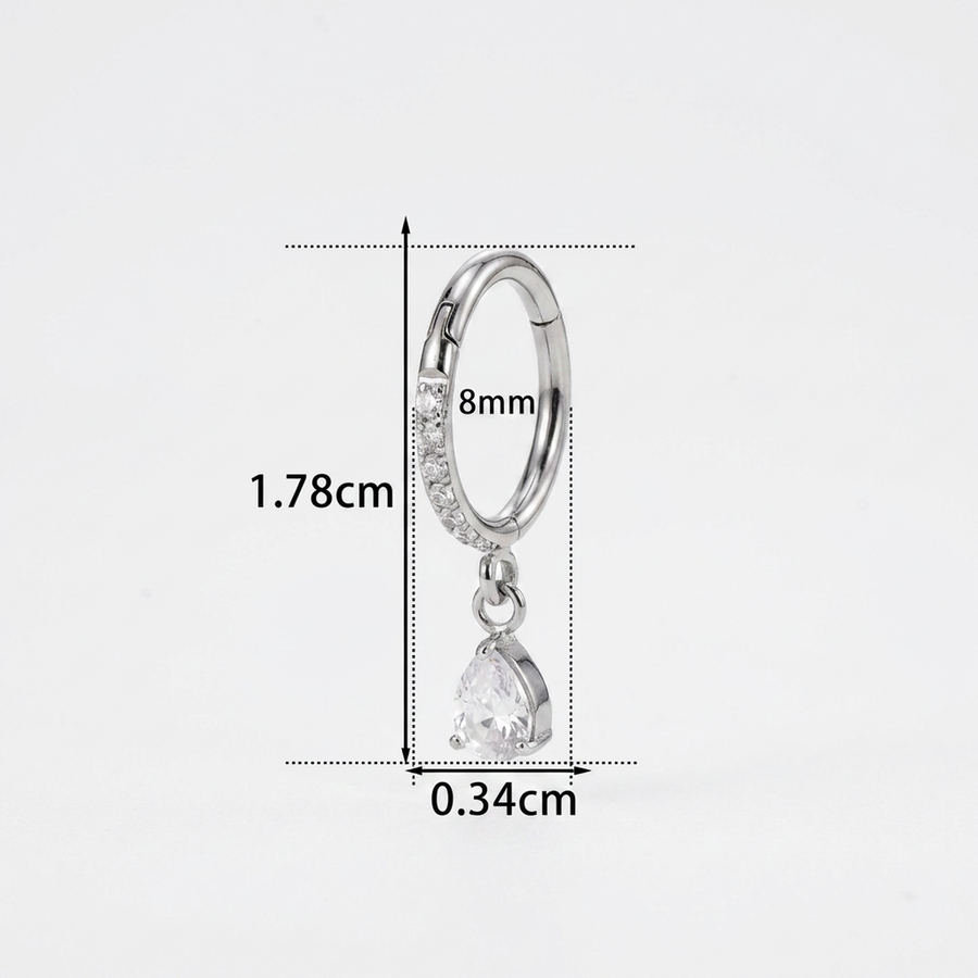 Cerchietto zirconato con goccia pendente in Titanio - Piercing per orecchio