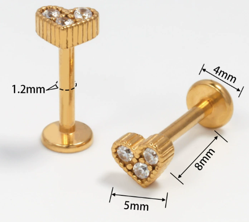 Barretta con cuore in Acciaio Chirurgico 316L - Piercing per orecchio