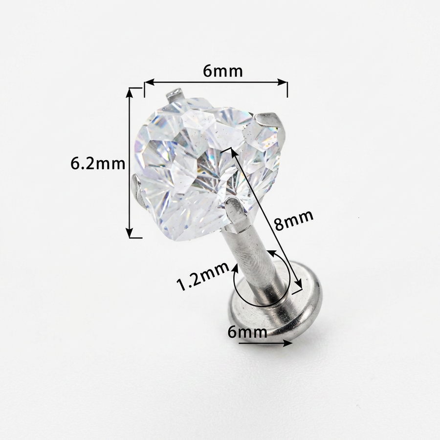 Piercing con cuore di zircone in Titanio G23- Piercing per Lobo, helix, conch, flat