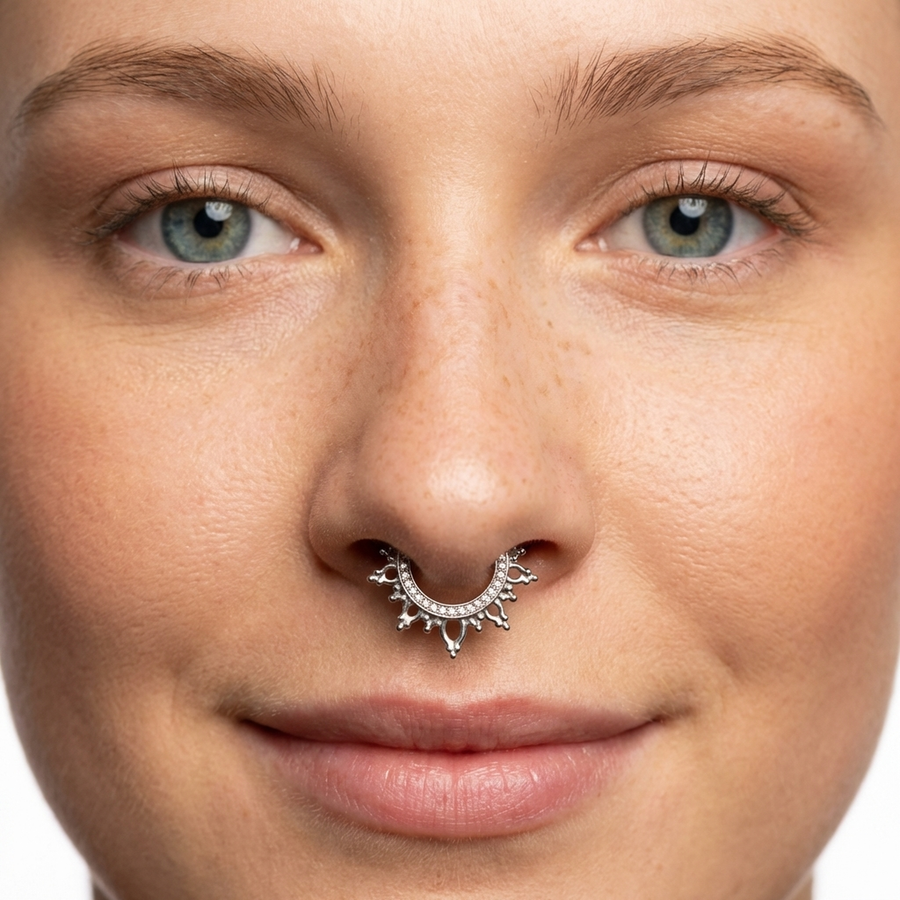 Piercing con zirconi e coroncina in Titanio G23 - Piercing per Lobo, helix, daith, septum