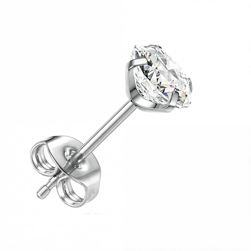 Orecchino con zircone rotondo in Titanio F136 - Orecchino per lobo