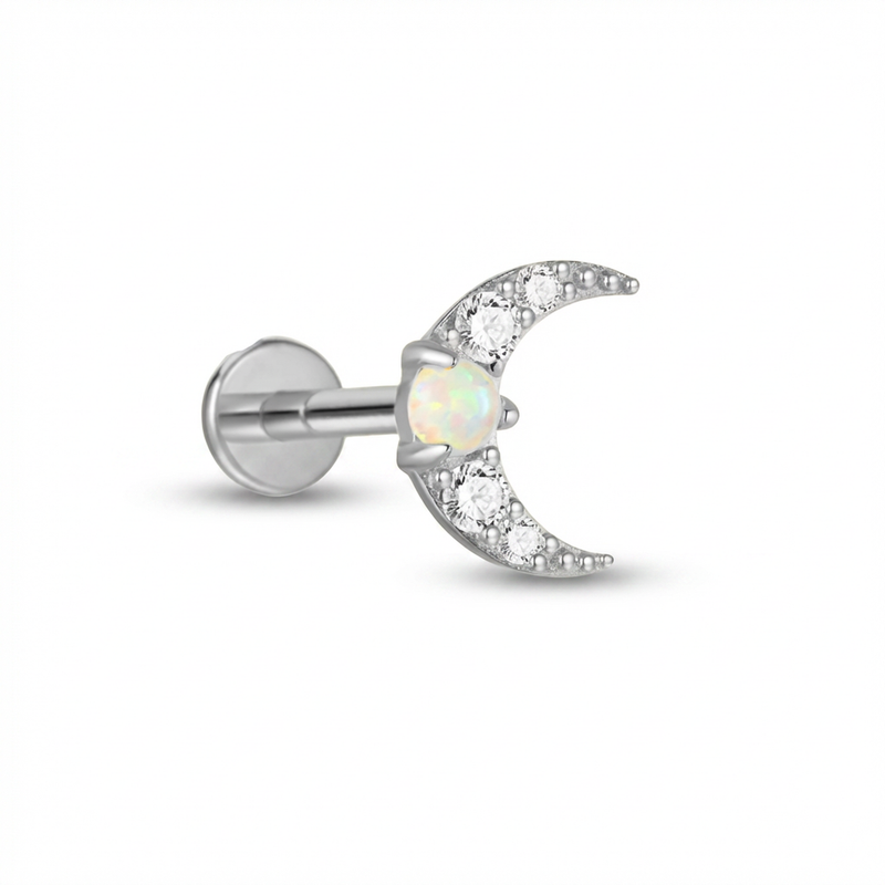 Piercing con mezza luna di zirconi in Titanio G23- Piercing per Lobo, helix, forward helix, conch, flat, tragus