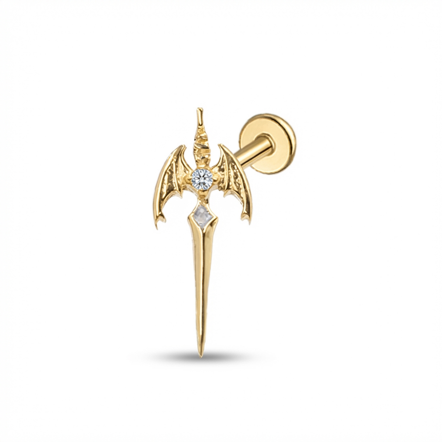 Piercing con pipistrello e zirconi in Titanio G23- Piercing per Lobo, helix, forward helix, conch, flat, tragus