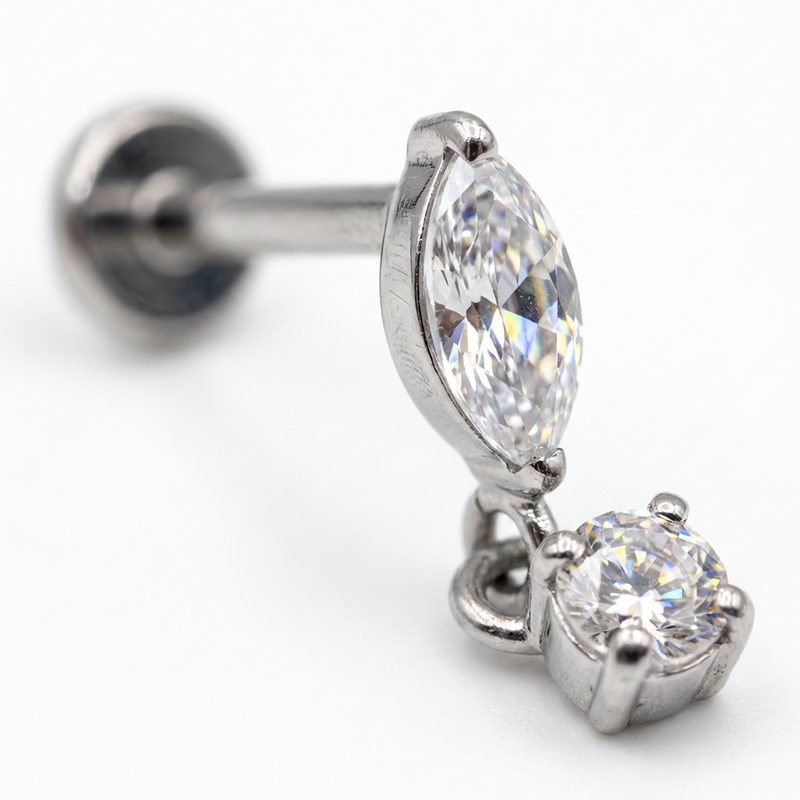 Piercing con goccia e zircone pendente in Titanio G23 - Piercing per lobo, helix, forward helix, flat