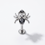 Piercing con ragno e zircone nero in Titanio G23- Piercing per Lobo, helix, forward helix, conch, flat, tragus
