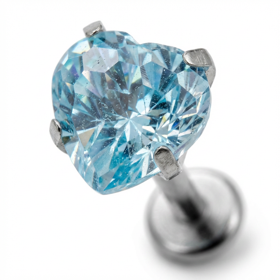 Piercing con cuore di zircone in Titanio G23- Piercing per Lobo, helix, conch, flat