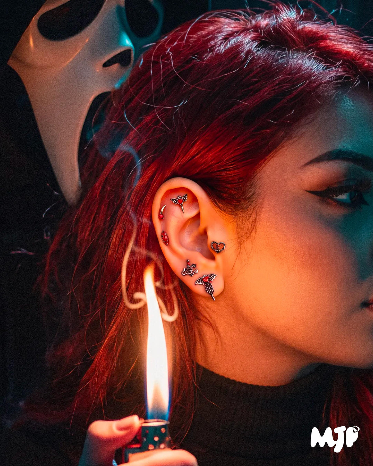 Progettino Orecchio Halloween – Set 6 Piercing Gothic con Cuori Rossi, Ali e Serpente - Acciaio 316L