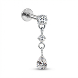 Piercing con zirconi pendenti in Titanio G23- Piercing per Lobo, helix, flat