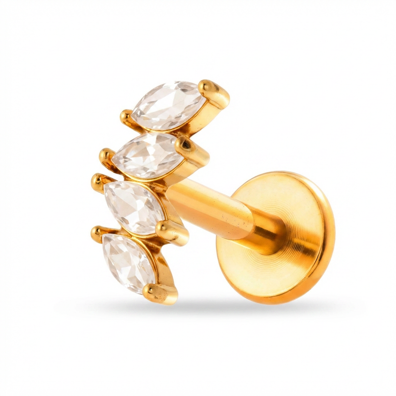 Barretta con quattro zirconi in Acciaio Chirurgico 316L - Piercing per orecchio