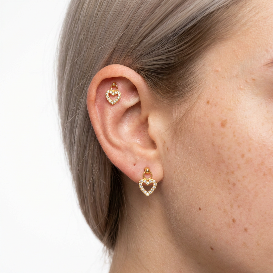 Piercing con cuore e pendente in Titanio - Piercing per orecchio