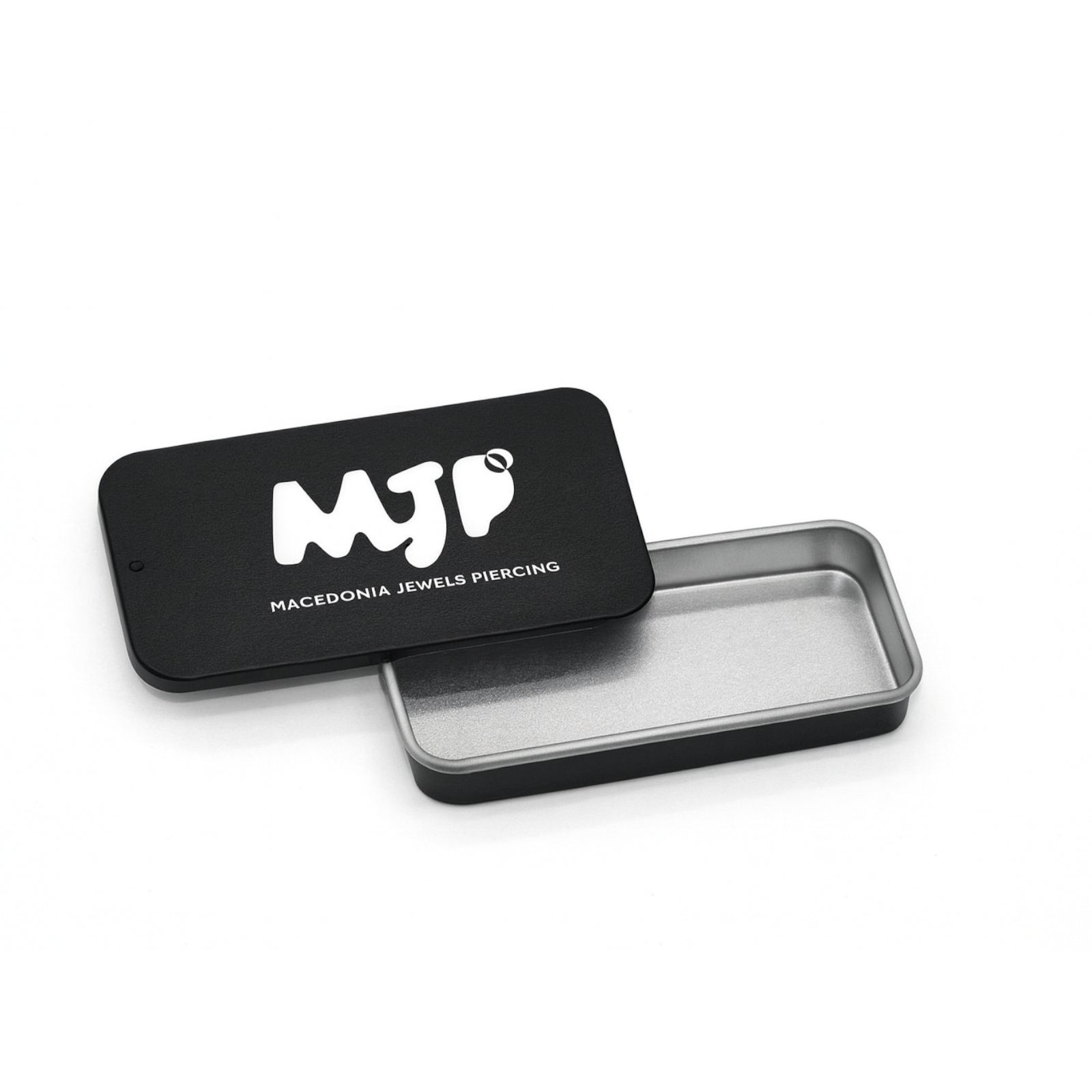 MJP |Scatolina in Metallo Scorrevole nero opaco con logo bianco lucido