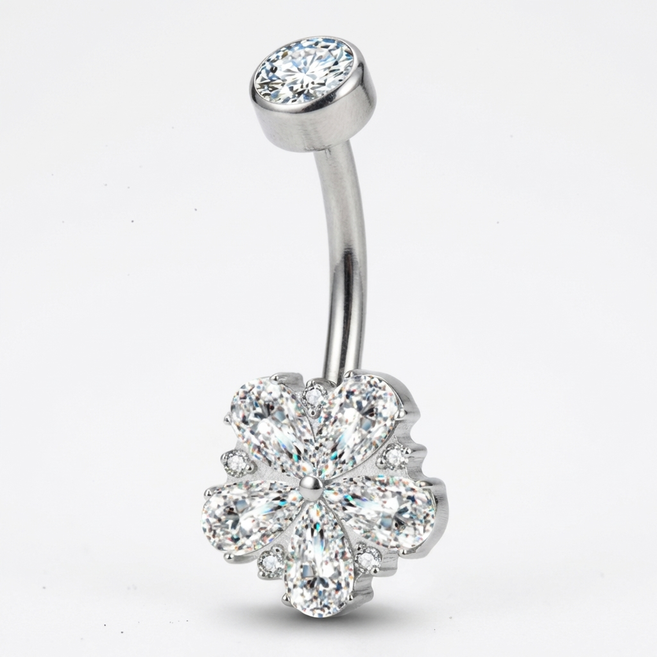 Piercing con fiore di zirconi in Titanio G23 - Piercing per ombelico