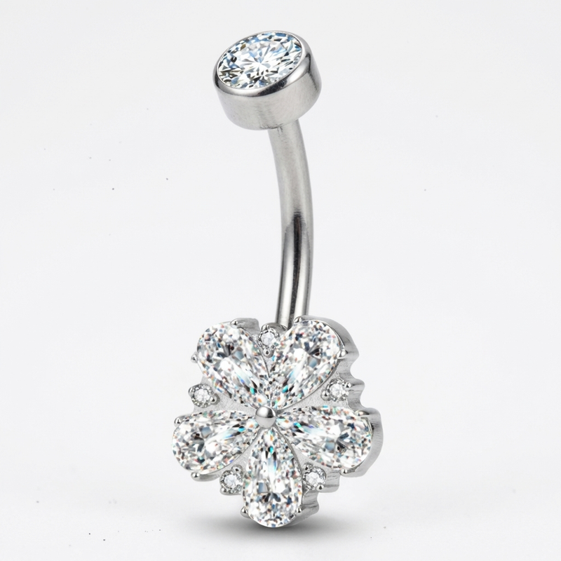 Piercing con fiore di zirconi in Titanio G23 - Piercing per ombelico