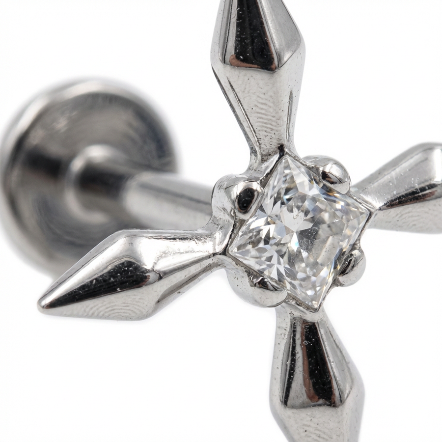 Piercing con punte a stella e zircone in Titanio G23- Piercing per Lobo, helix, forward helix, conch, flat, tragus