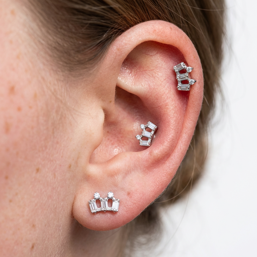 Piercing con zirconi in Titanio G23- Piercing per Lobo, helix, forward helix, conch, flat, tragus
