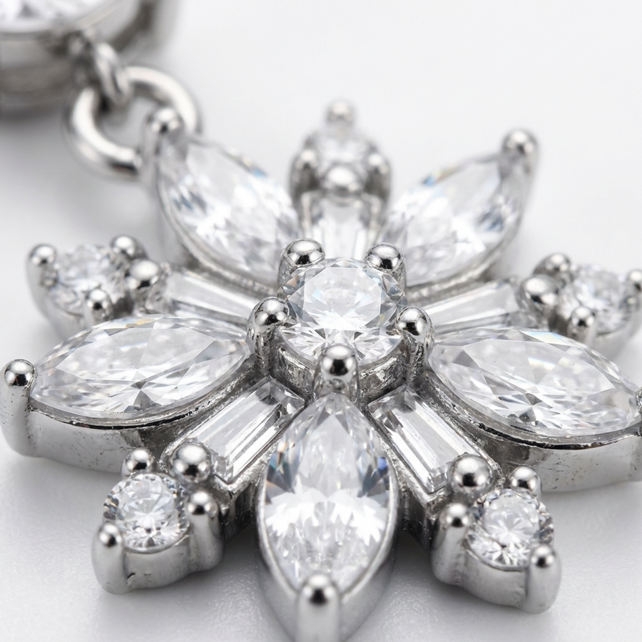 Piercing con zircone e fiore pendente in Acciaio Chirurgico 316L - Piercing per ombelico