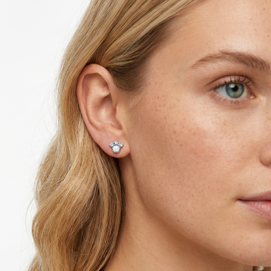 Piercing con zampetta e opale in Titanio G23 - Piercing per lobo, helix, forward helix, conch, flat, tragus