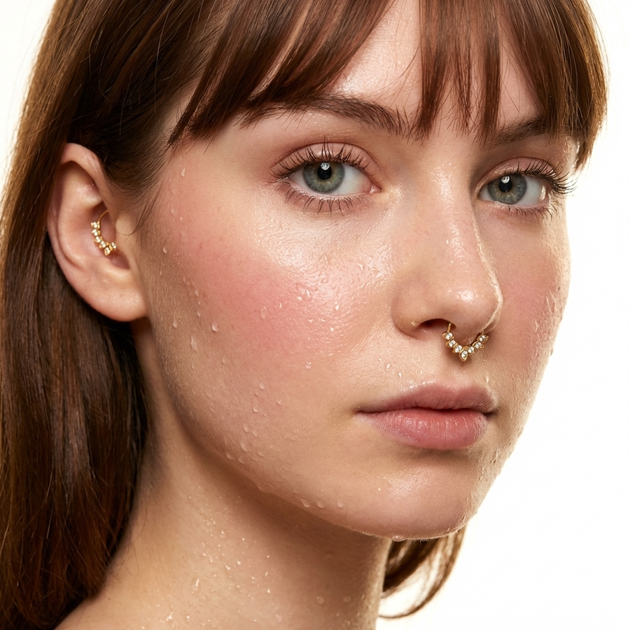 Piercing con foglie di zirconi in Titanio G23 - Piercing per Lobo, helix, daith, septum