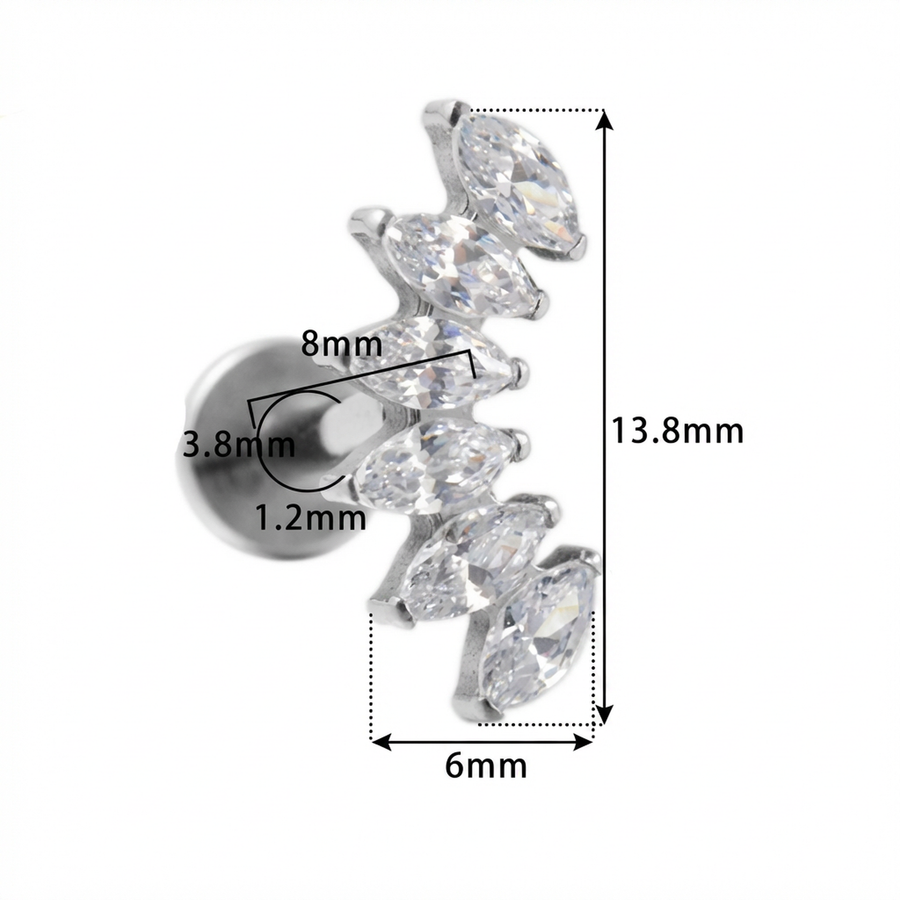 Piercing con sei petali zirconati in Titanio G23 - Piercing per lobo, helix, forward helix, conch, flat, tragus