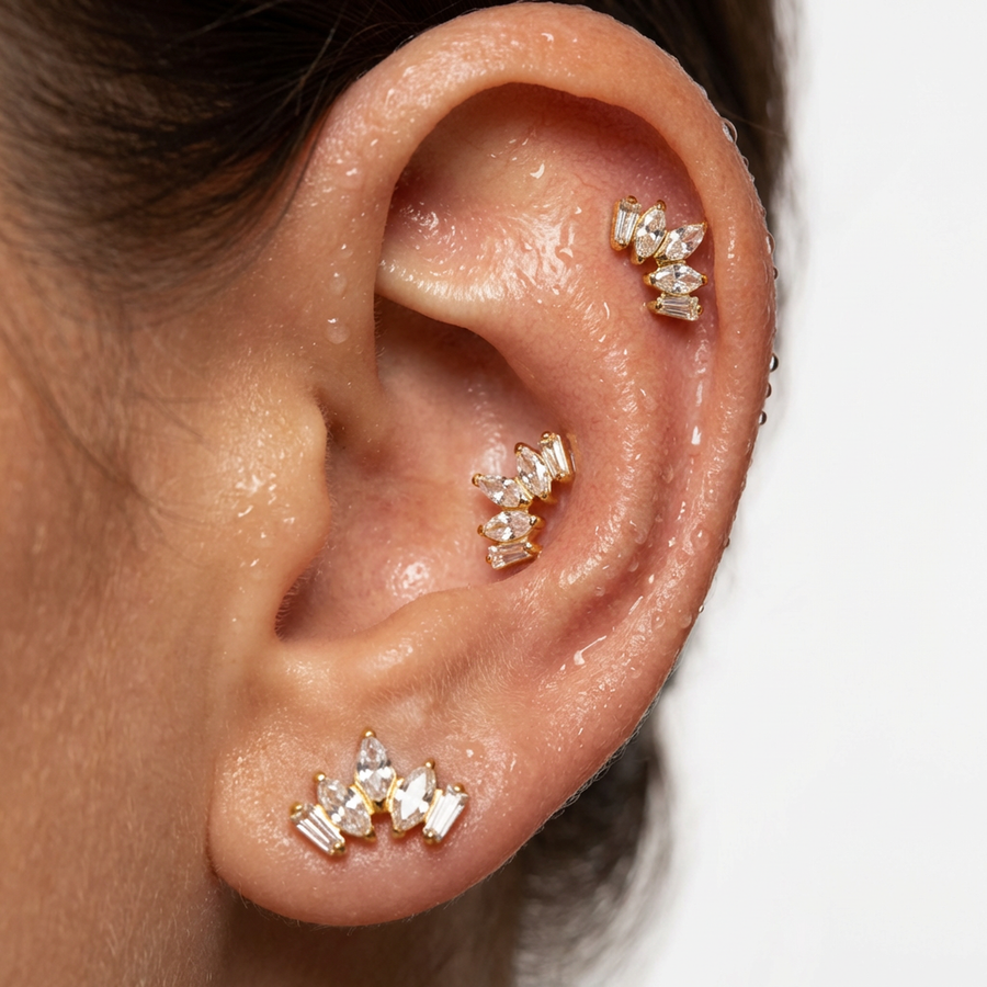 Barretta con corona di cinque zirconi in Titanio - Piercing per orecchio