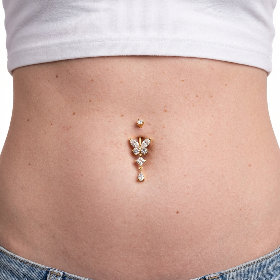 Piercing con zirconi in Titanio G23- Piercing per ombelico