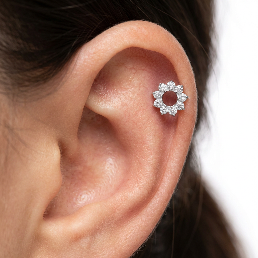 Barretta con fiore in Titanio - Piercing per orecchio