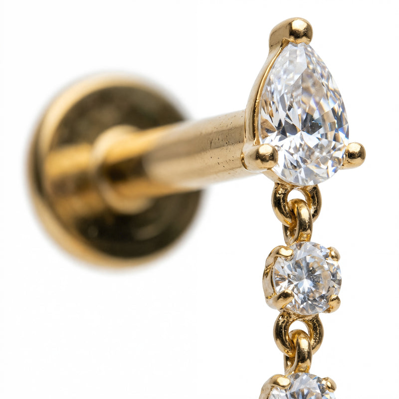 Piercing con zirconi pendenti in Titanio G23- Piercing per Lobo, helix, flat