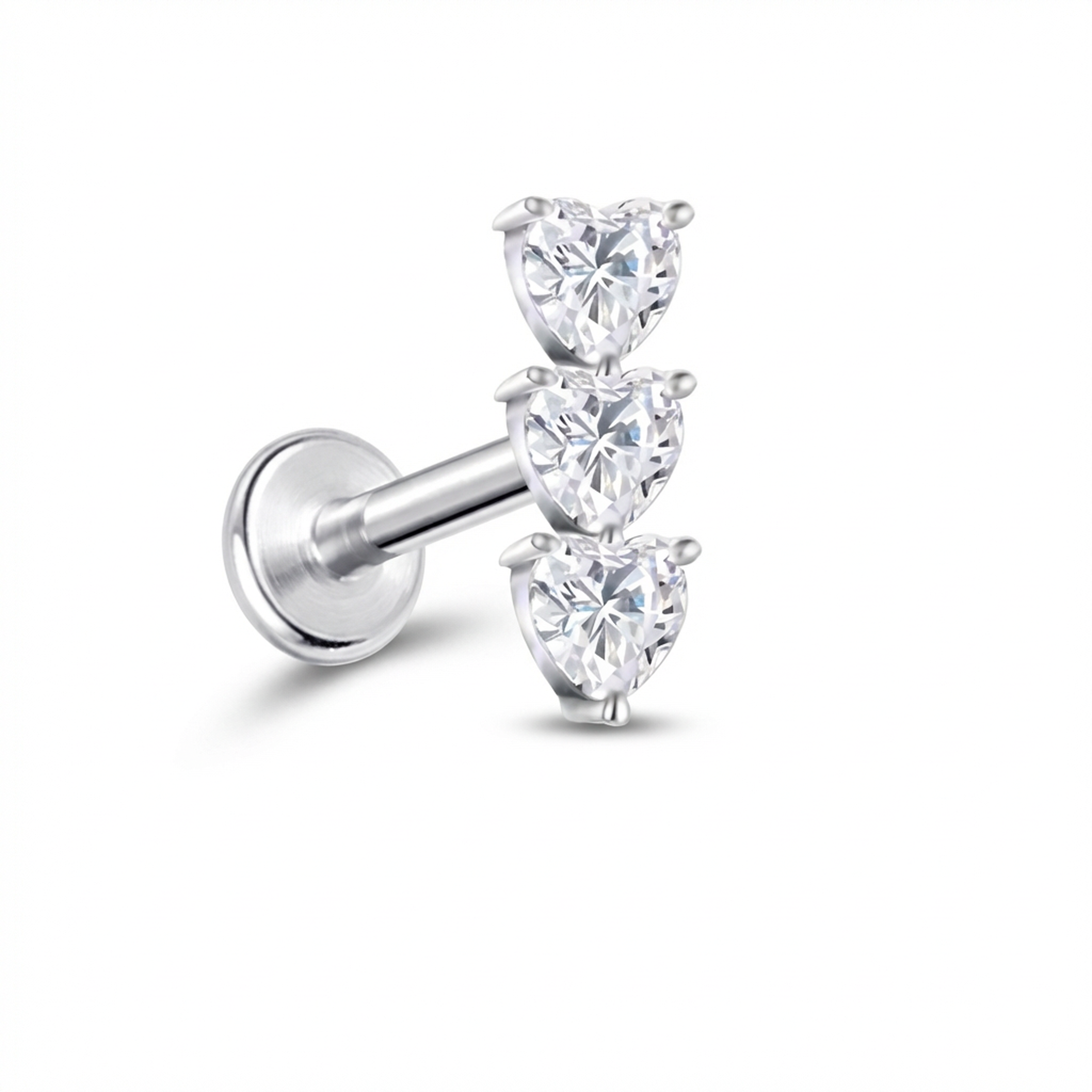 Piercing con zirconi a cuore in Titanio G23- Piercing per Lobo, helix, forward helix, conch, flat, tragus