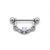 Piercing da Capezzolo in Acciaio Chirurgico 316L con Pendente a Forma di Collana e Zircone