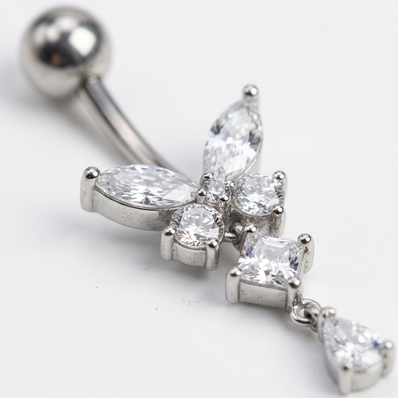 Piercing con zirconi in Titanio G23- Piercing per ombelico