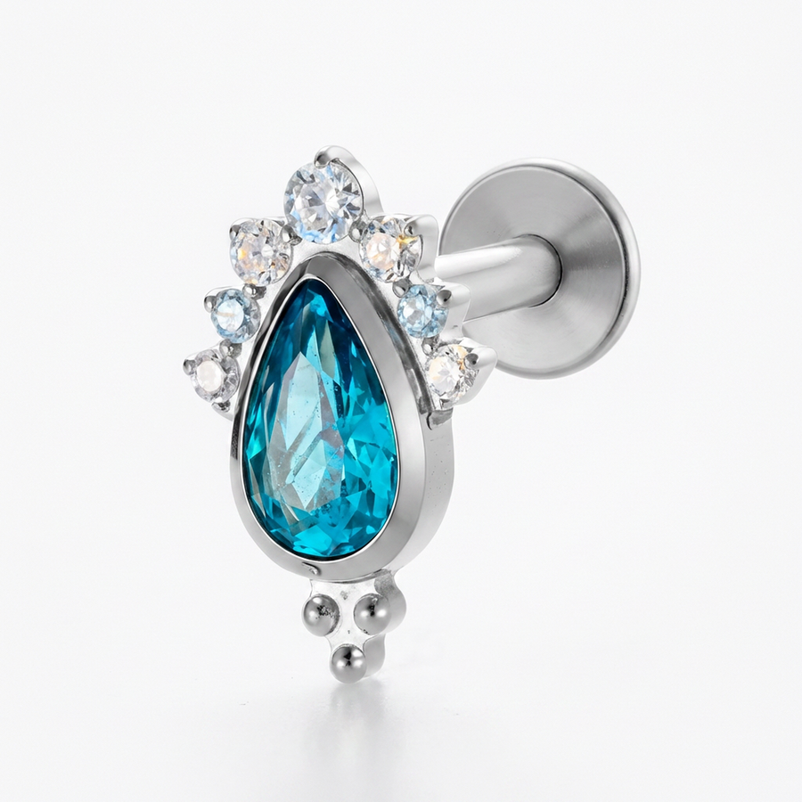 Barretta con zircone azzurro in Titanio - Piercing per orecchio