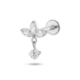 Piercing con tre petali e zircone pendente in Titanio G23 - Piercing per lobo, helix, forward helix, flat