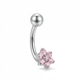Navel con fiore di zirconi rosa in Titanio - Piercing per ombelico