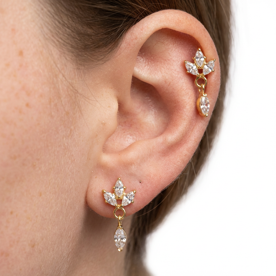 Piercing con zirconi e pendente in Titanio G23- Piercing per Lobo, helix, flat