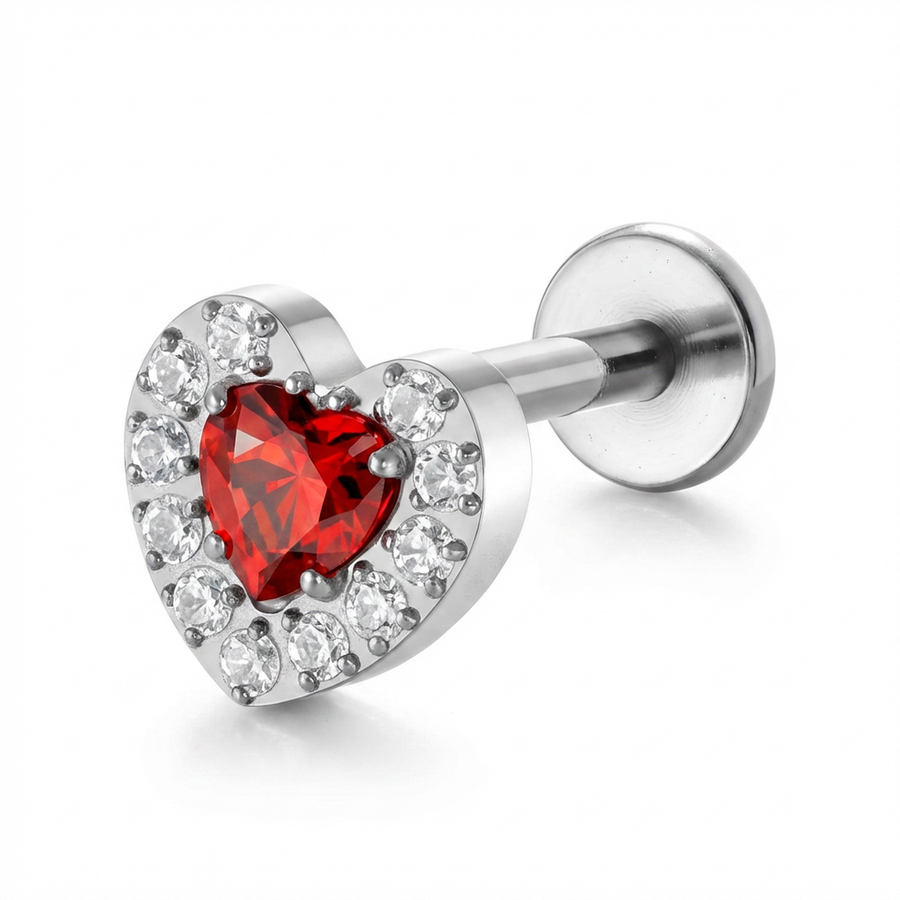 Barretta con cuore di zirconi in Titanio - Piercing per orecchio