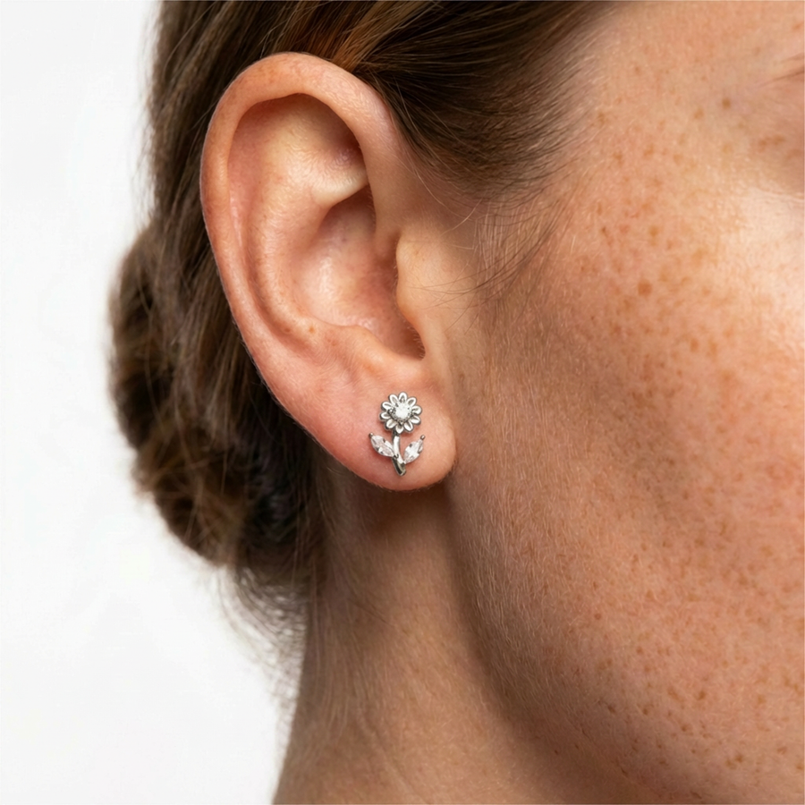 Barretta con girasole e zirconi  in Acciaio Chirurgico 316L - Piercing per orecchio