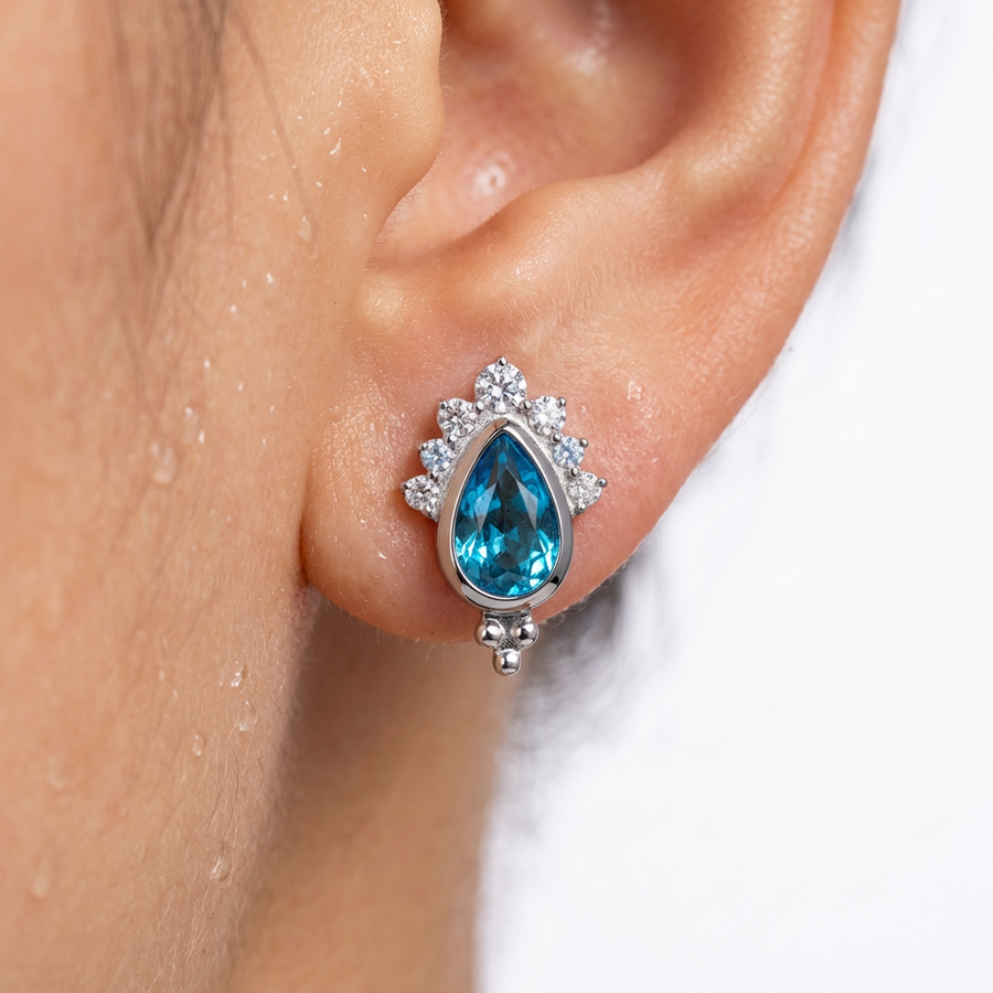 Barretta con zircone azzurro in Titanio - Piercing per orecchio
