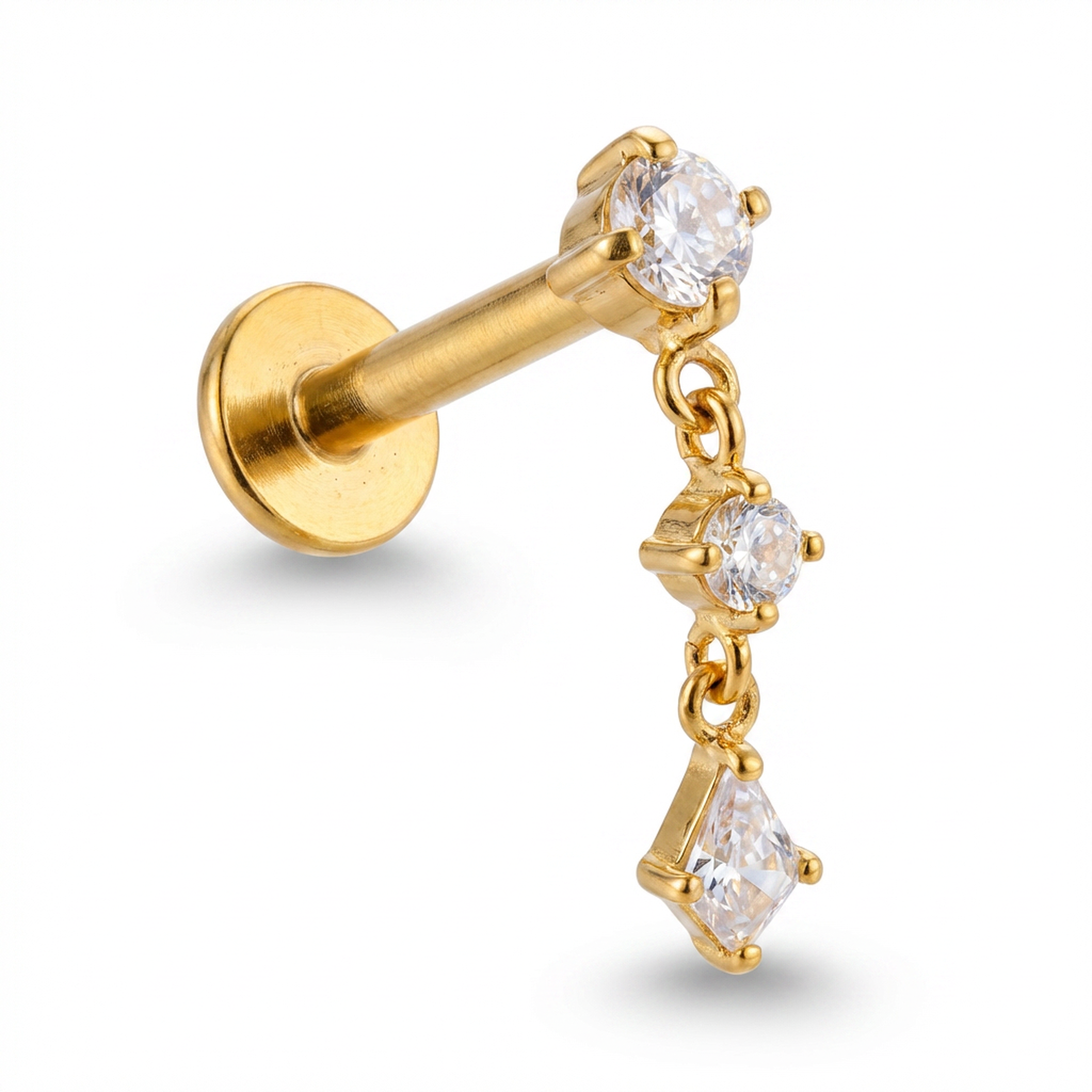 Piercing con tre zirconi pendenti in Titanio - Piercing per orecchio