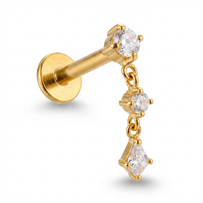 Piercing con tre zirconi pendenti in Titanio - Piercing per orecchio