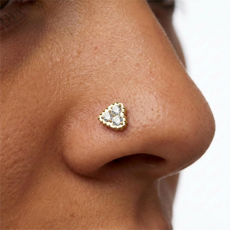 Piercing con cuore e zirconi in Titanio - Piercing per naso