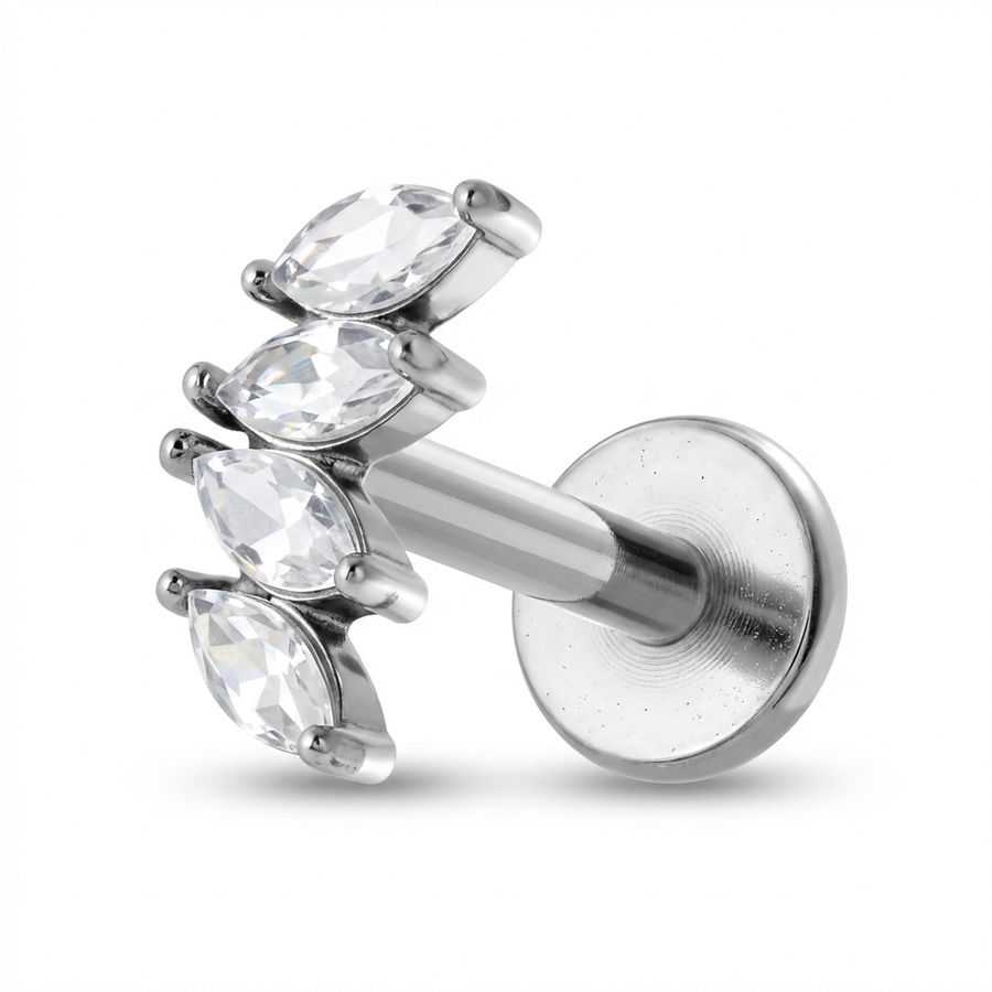 Barretta con quattro zirconi in Acciaio Chirurgico 316L - Piercing per orecchio