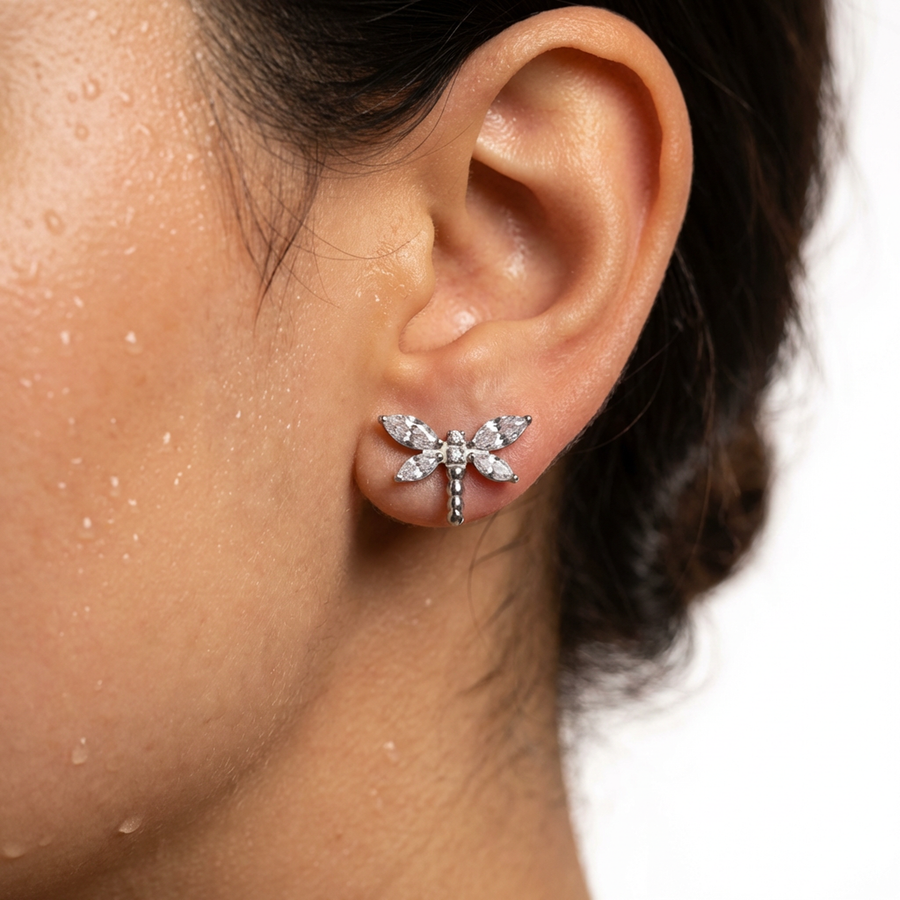 Piercing con libellula di zirconi in Titanio G23- Piercing per Lobo, helix, forward helix, conch, flat, tragus