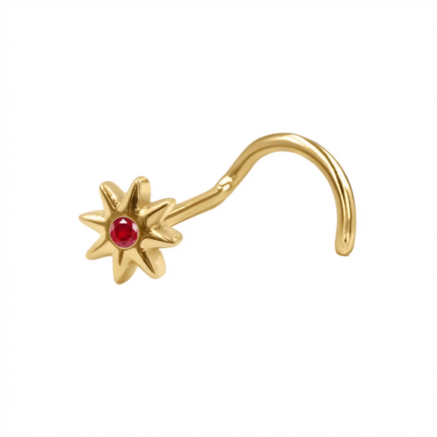 Piercing con fiore e zircone rosso in Titanio G23- Piercing per naso