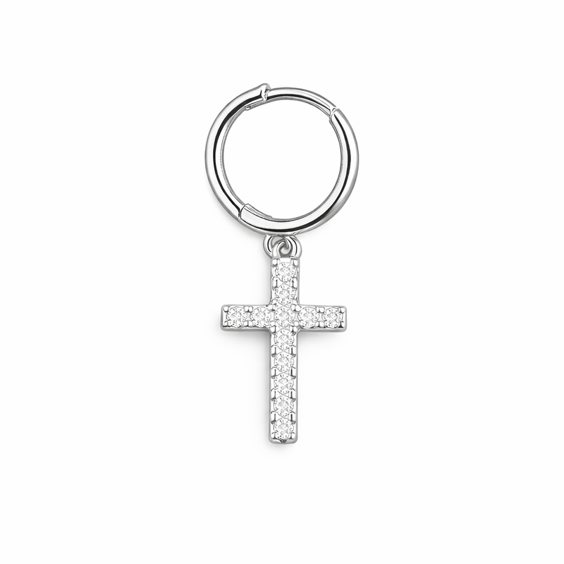Orecchino a Cerchio con Croce in Zirconi – Elegante, Brillante, Unisex