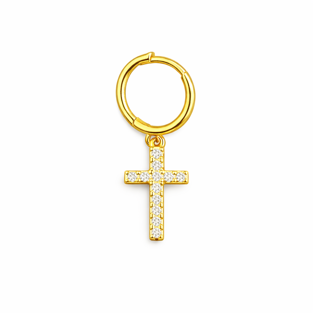 Orecchino a Cerchio con Croce in Zirconi – Elegante, Brillante, Unisex