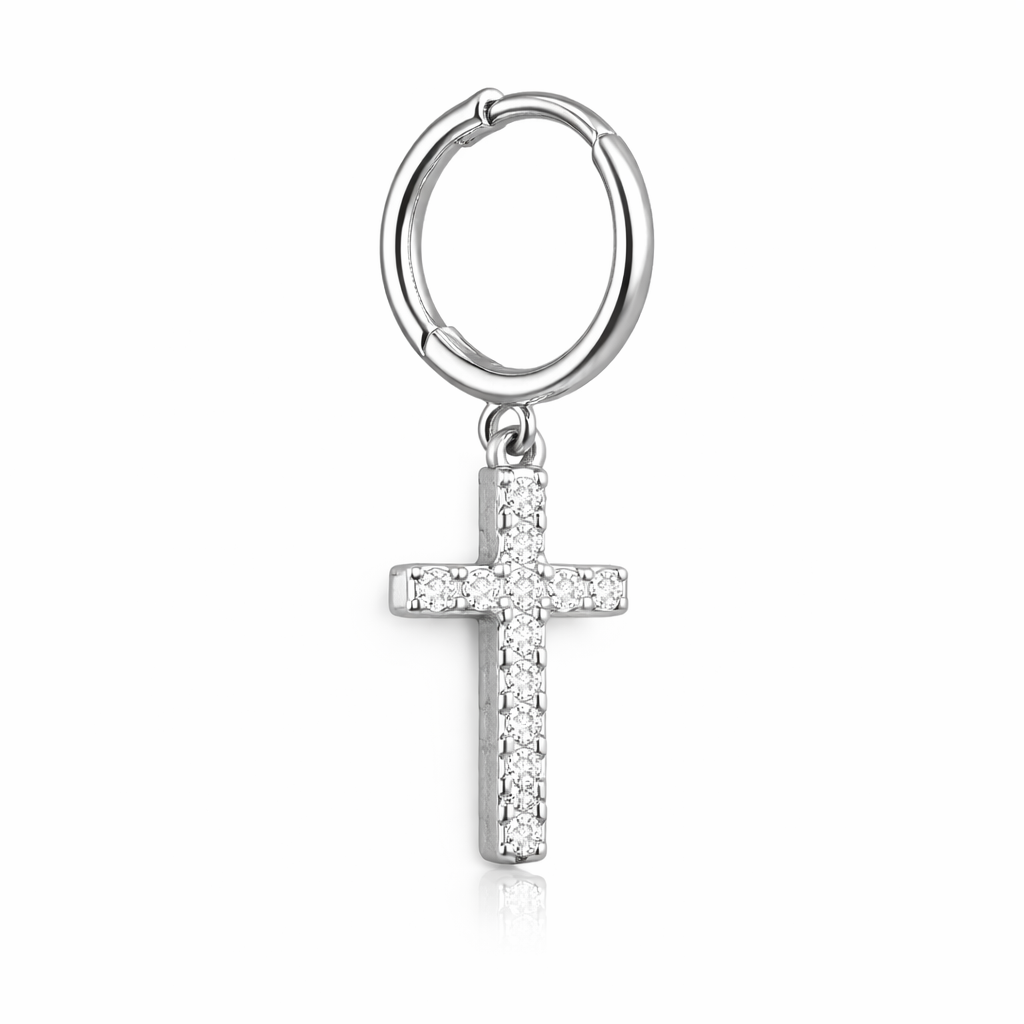 Orecchino a Cerchio con Croce in Zirconi – Elegante, Brillante, Unisex